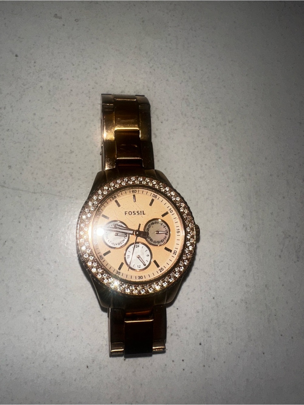 Fossil Rose Gold Tone Crystal Accent Women's Bracelet Watch